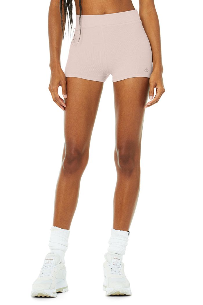 Pink Alo Yoga Micro Waffle Pleasant Boy Women's Short | 73694OMAS