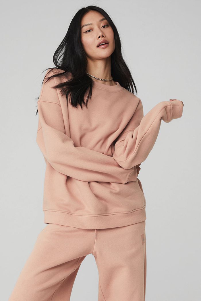 Pink Alo Yoga Renown Crew Neck Women's Pullover | 87149OTKG