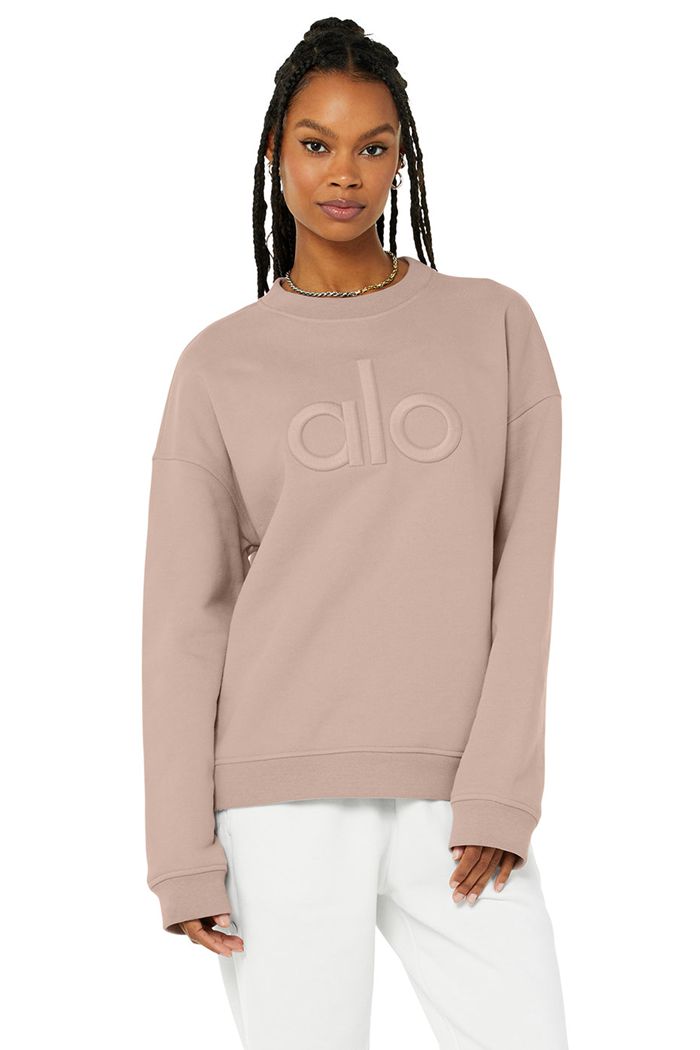 Pink Alo Yoga Renown Heavy Weight Emblem Crew Neck Women's Pullover | 98174CWZU