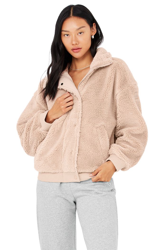 Pink Alo Yoga Sherpa Varsity Women's Jackets | 02597YDFG