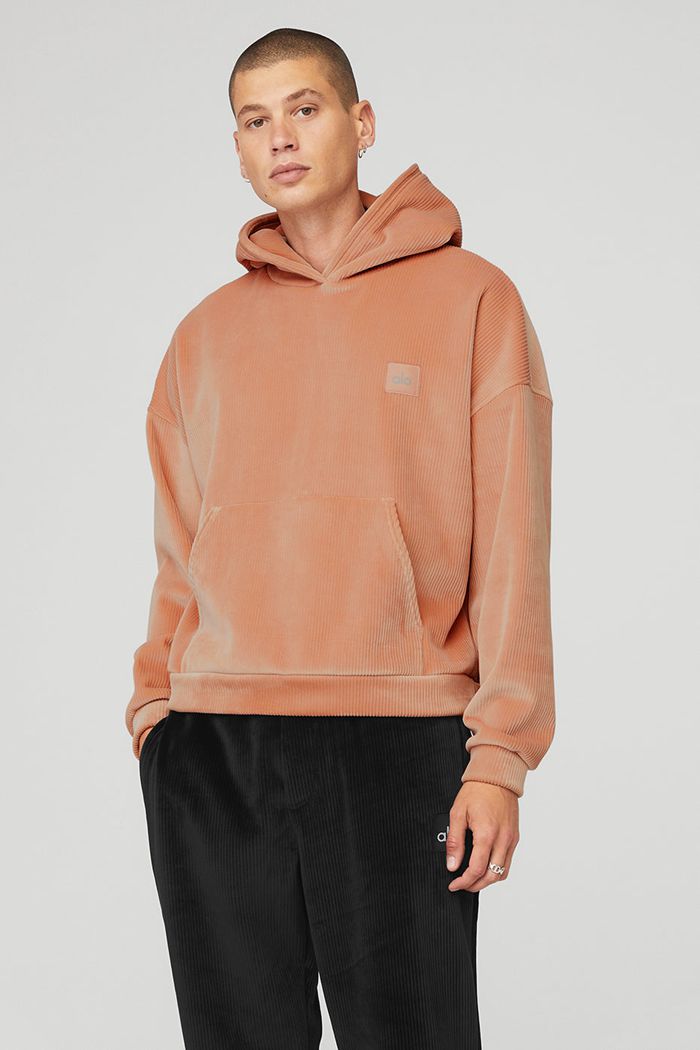 Pink Alo Yoga Velour Baller Men's Hoodie | 24951UKDC