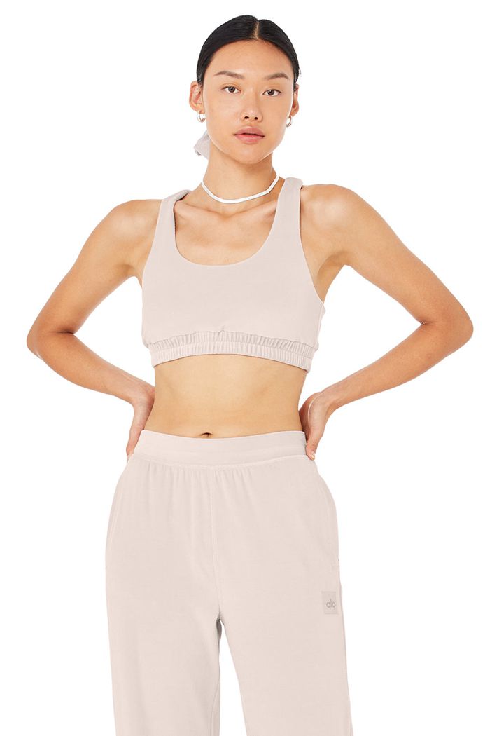 Pink Alo Yoga Velour Glimmer Scoop Neck Women's Bras | 52978KCEI