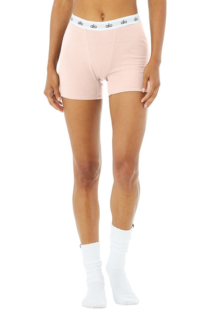 Pink Purple Alo Yoga Icon Ribbed Boy Women's Short | 80457ZWUY