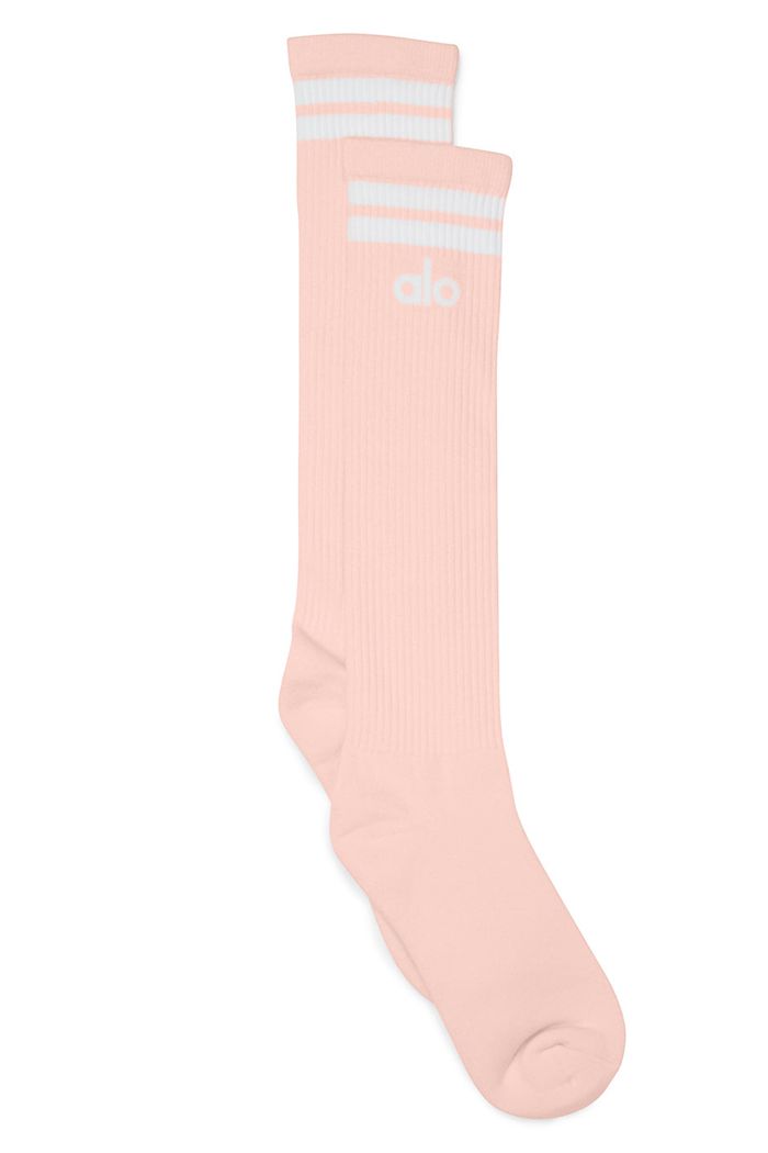 Pink White Alo Yoga Knee-High Throwback Women's Socks | 10684SWAL