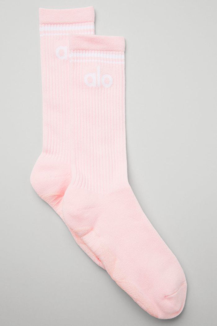 Pink White Alo Yoga Throwback Barre Women's Socks | 37256WRIV