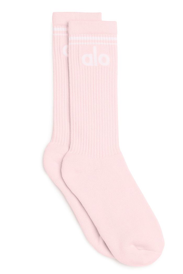 Pink White Alo Yoga Throwback Men's Socks | 23176NUQB