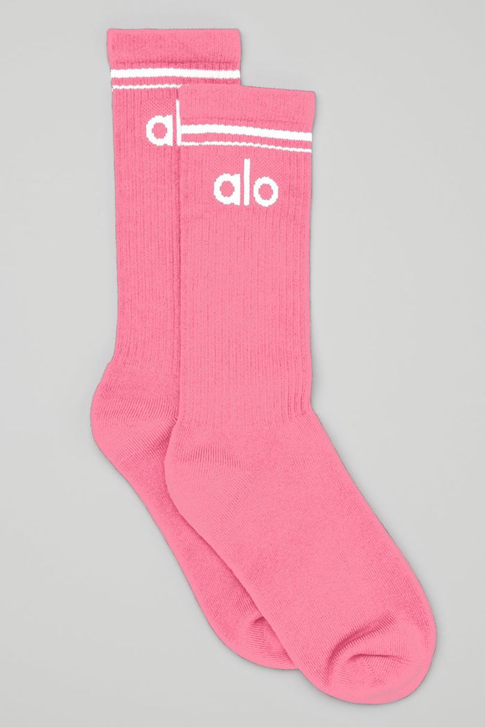 Pink White Alo Yoga Throwback Women's Socks | 09826CWVO