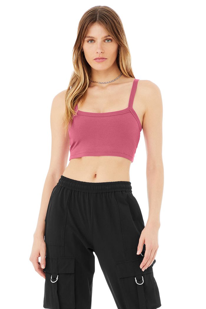 Purple Alo Yoga Ribbed Crop Whisper Women's Bras | 96301PLEK