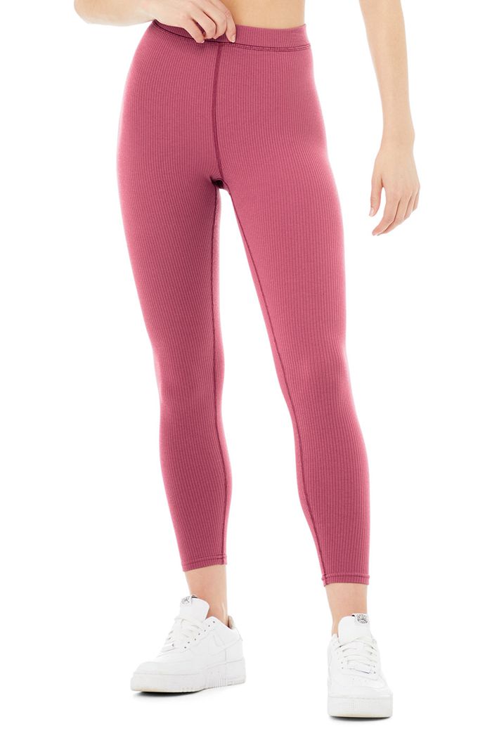 Purple Alo Yoga Ribbed High-Waist 7/8 Blissful Women's Leggings | 81652OZHP