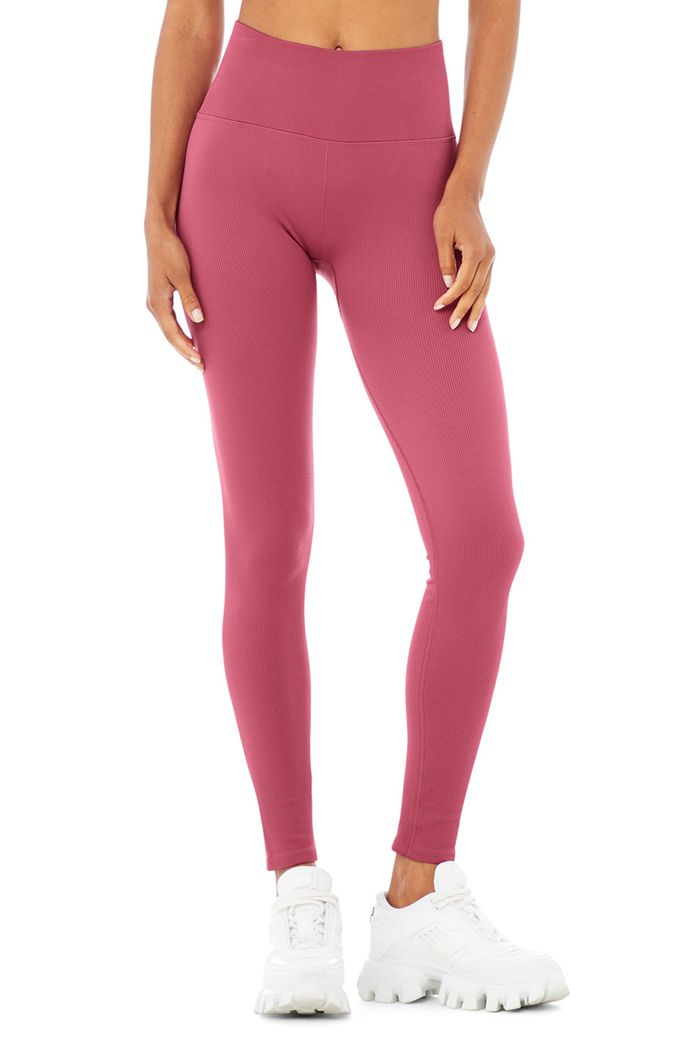 Purple Alo Yoga Seamless High-Waist Ribbed Women's Leggings | 87361OGNX