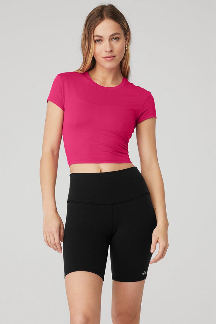 Red Alo Yoga Alosoft Crop Finesse Women's Short Sleeve | 69813QJIP