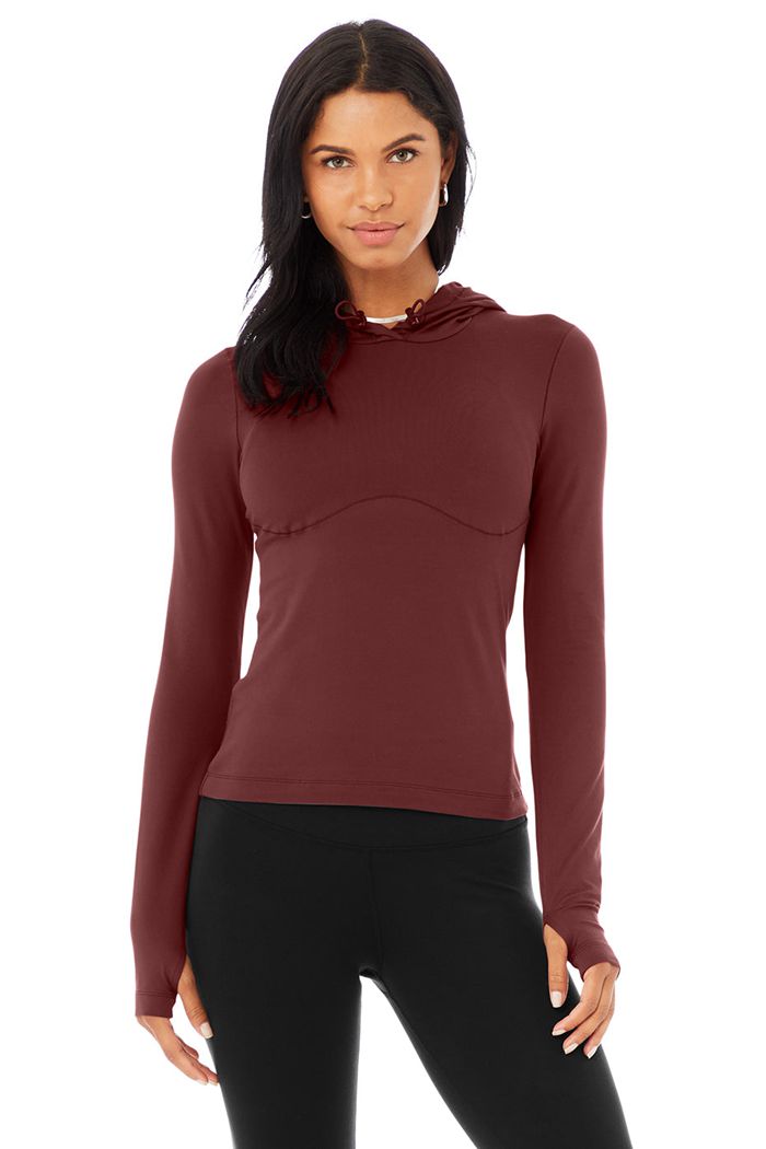 Red Alo Yoga Alosoft Hooded Runner Women's Long Sleeve | 02861NFID