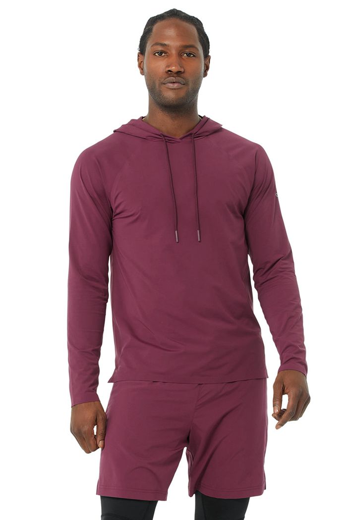 Red Alo Yoga Idol Hooded Runner Men's Hoodie | 83750BSYP