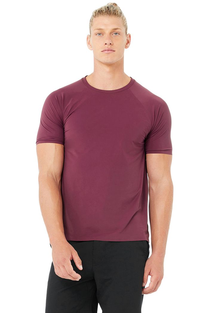 Red Alo Yoga Idol Performance Tee Men's Short Sleeve | 24765DGOJ