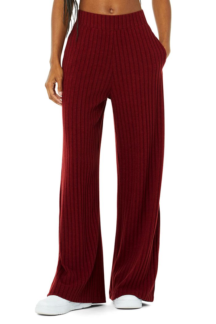 Red Alo Yoga Ribbed Take Comfort Wide Leg Women's Pants | 41069YIWK