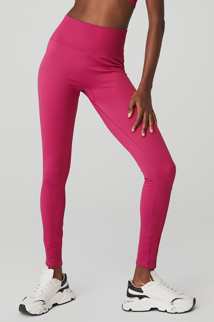 Red Alo Yoga Seamless High-Waist Ribbed Women's Leggings | 79523AHYW