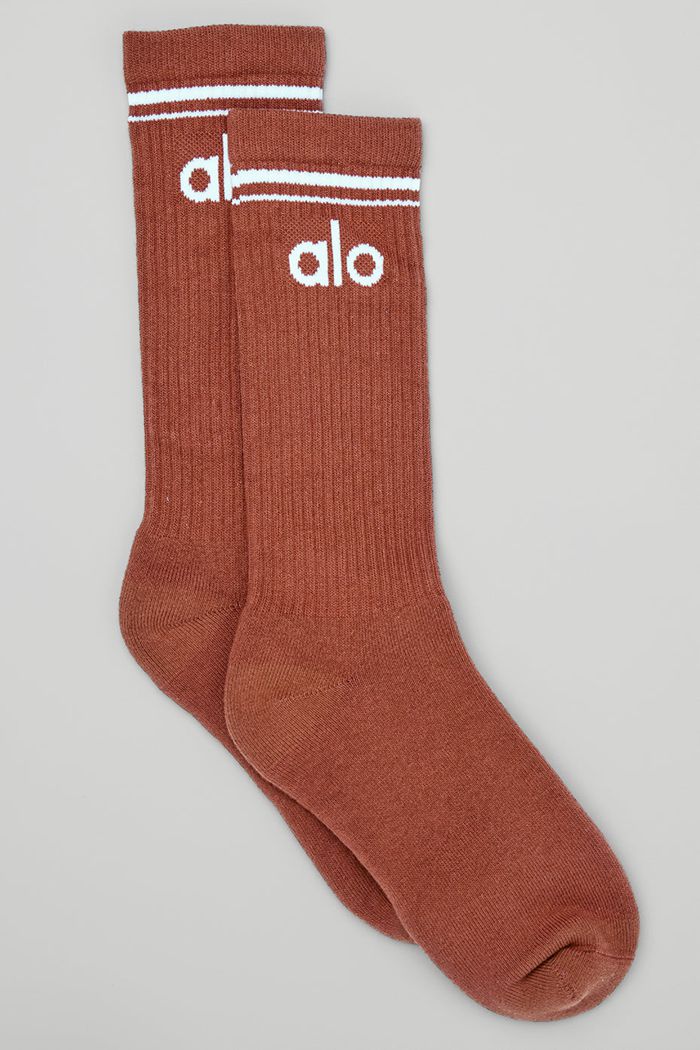 Red White Alo Yoga Throwback Men's Socks | 47805EMRV