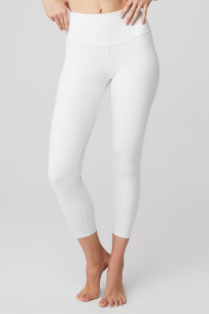 White Alo Yoga 7/8 High-Waist Airbrush Women's Leggings | 36102LNHY