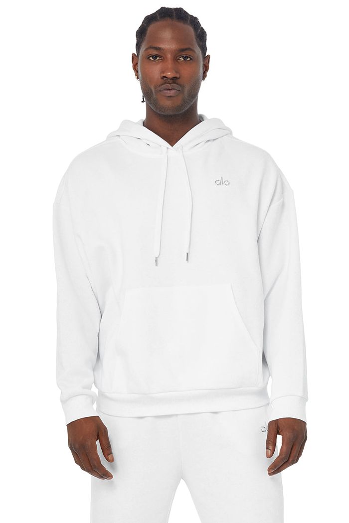 White Alo Yoga Accolade Men's Hoodie | 35421RWQD