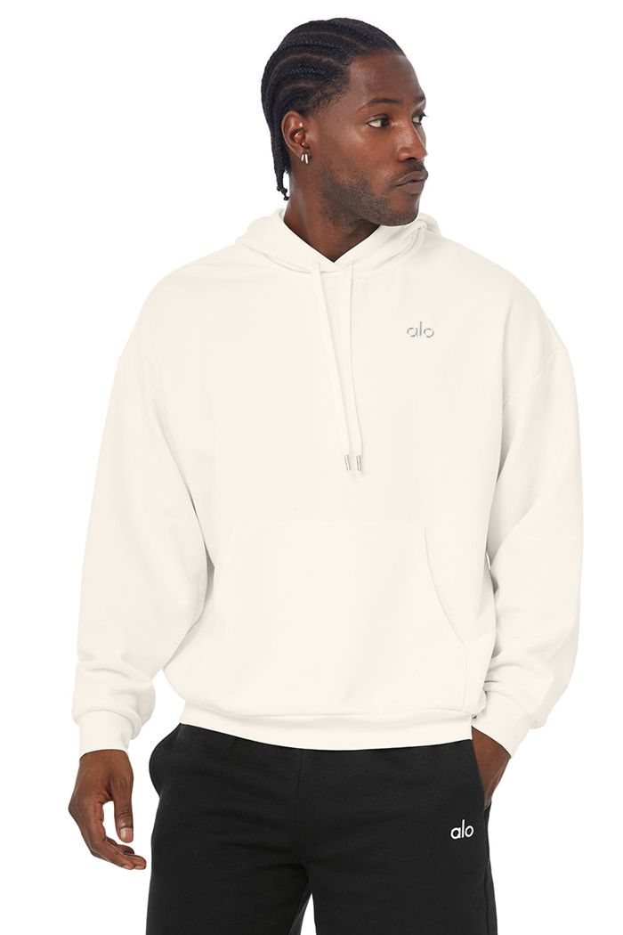 White Alo Yoga Accolade Men's Hoodie | 82657AGVC