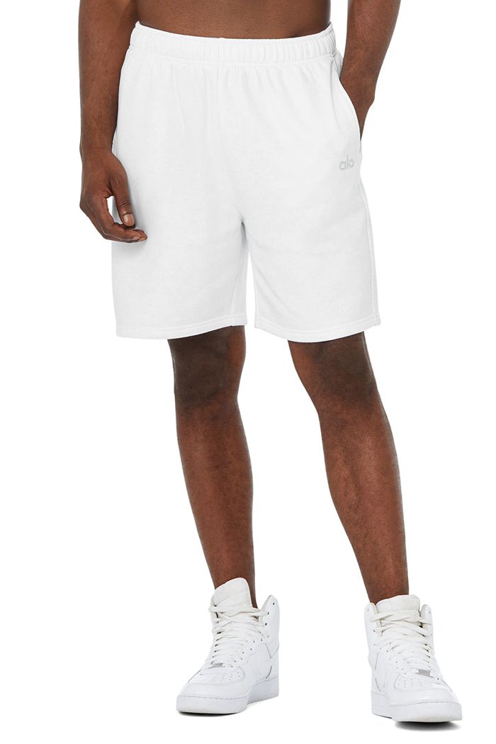 White Alo Yoga Accolade Sweat Men's Short | 90573EUOH