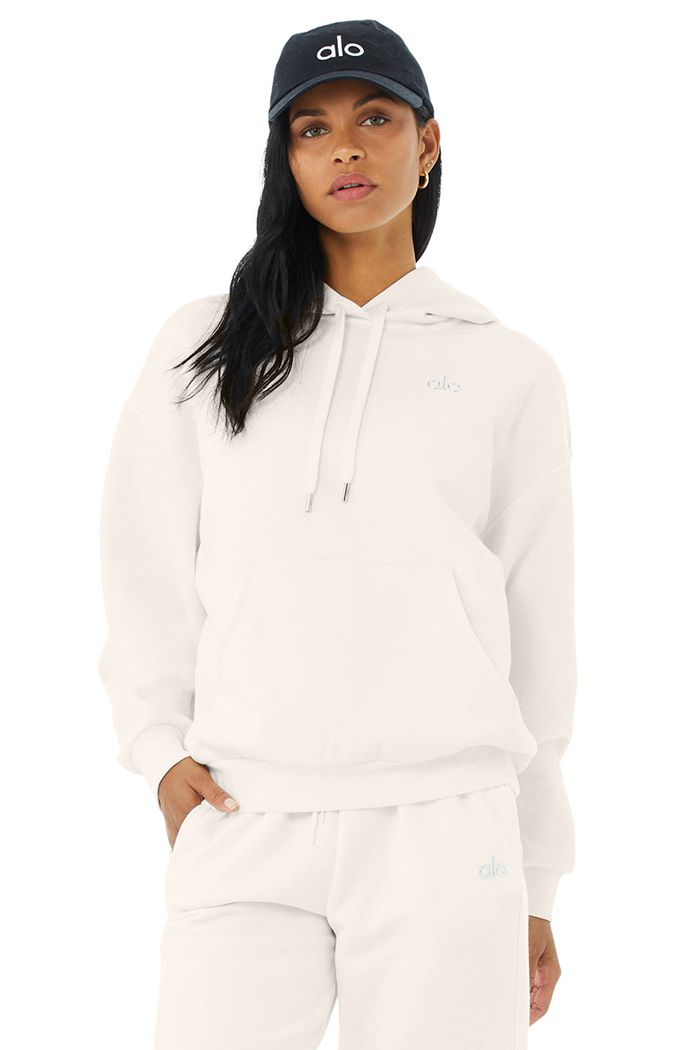 White Alo Yoga Accolade Women's Hoodie | 38275POTR