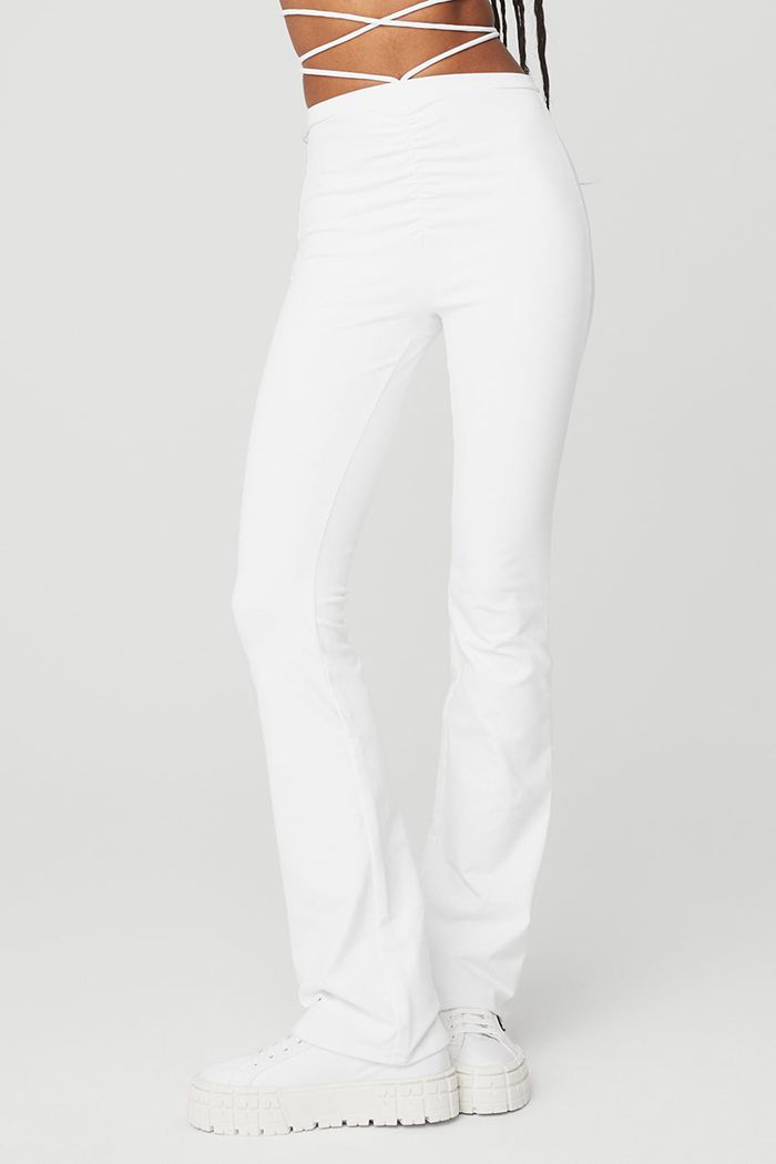 White Alo Yoga Airbrush High-Waist Cinch Flare Women's Leggings | 12893UPSG