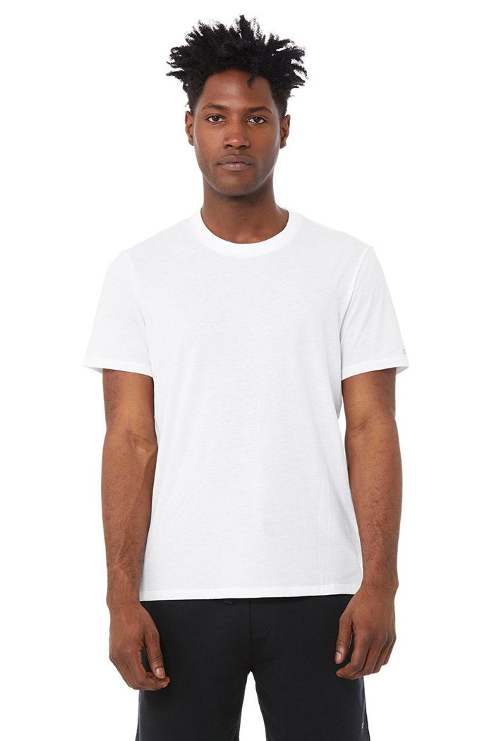 White Alo Yoga Airwave Tee Men's Short Sleeve | 75640RESK