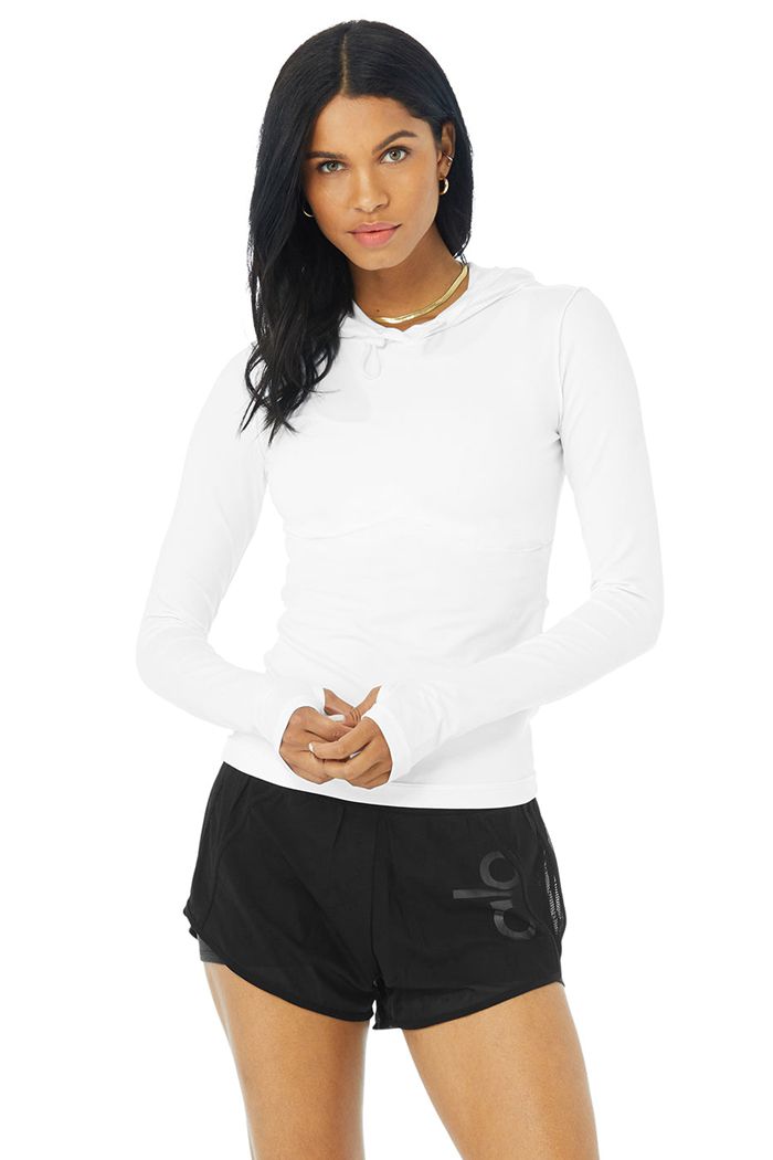 White Alo Yoga Alosoft Hooded Runner Women's Long Sleeve | 49132LOFD