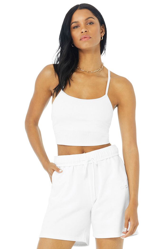 White Alo Yoga Alosoft Ribbed Crop Calm Women's Tank Tops | 82941AFWM