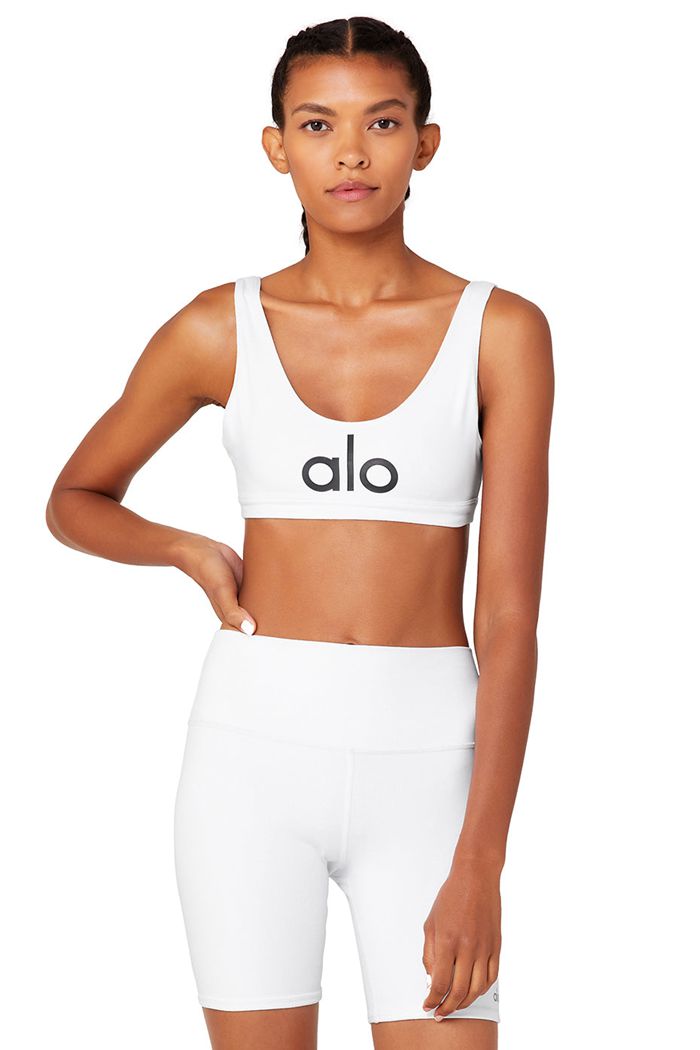 White Alo Yoga Ambient Logo Women's Bras | 35108EDGW