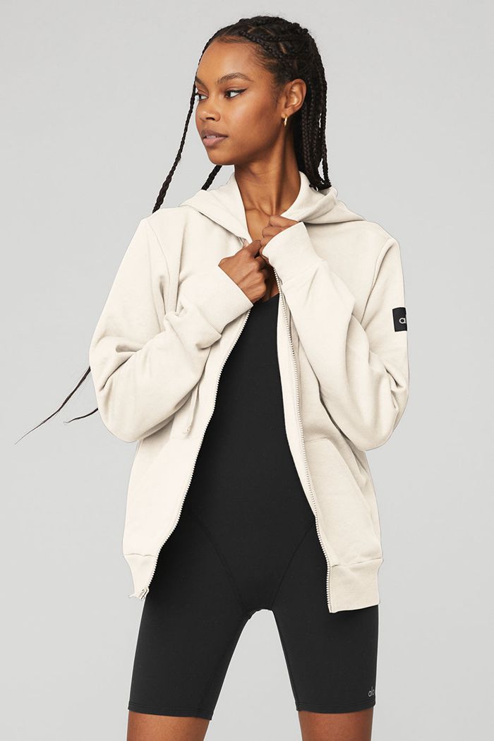 White Alo Yoga Everyday Full Zip Women's Hoodie | 06259QKRN