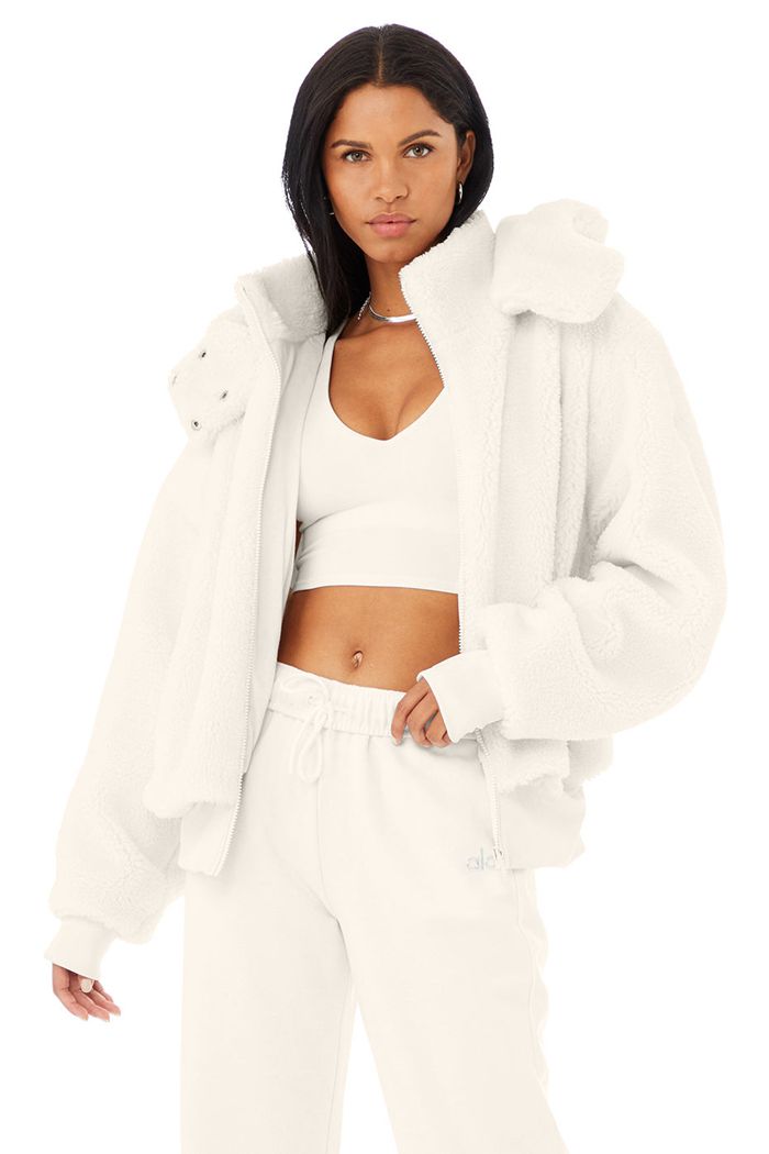 White Alo Yoga Foxy Sherpa Women's Jackets | 80539IKTD