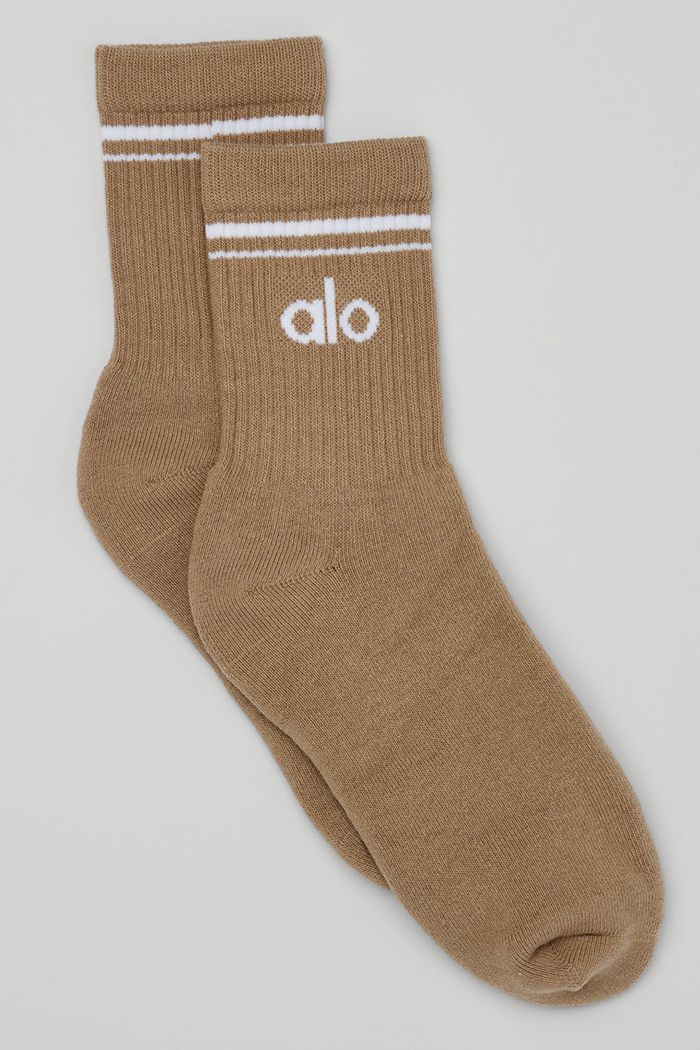 White Alo Yoga Half-Crew Throwback Men's Socks | 10482ZLAT