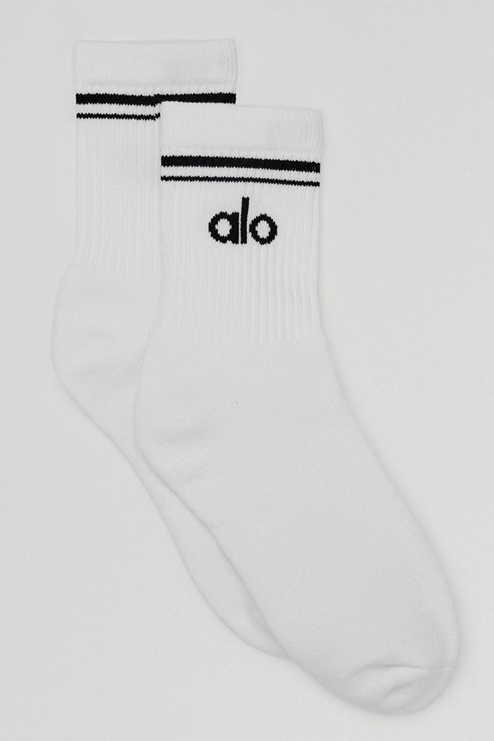 White Alo Yoga Half-Crew Throwback Men's Socks | 97126JBZL