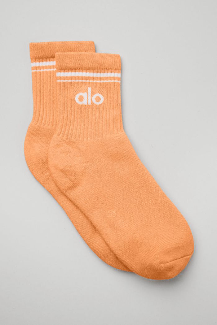 White Alo Yoga Half-Crew Throwback Women's Socks | 13257TIGH