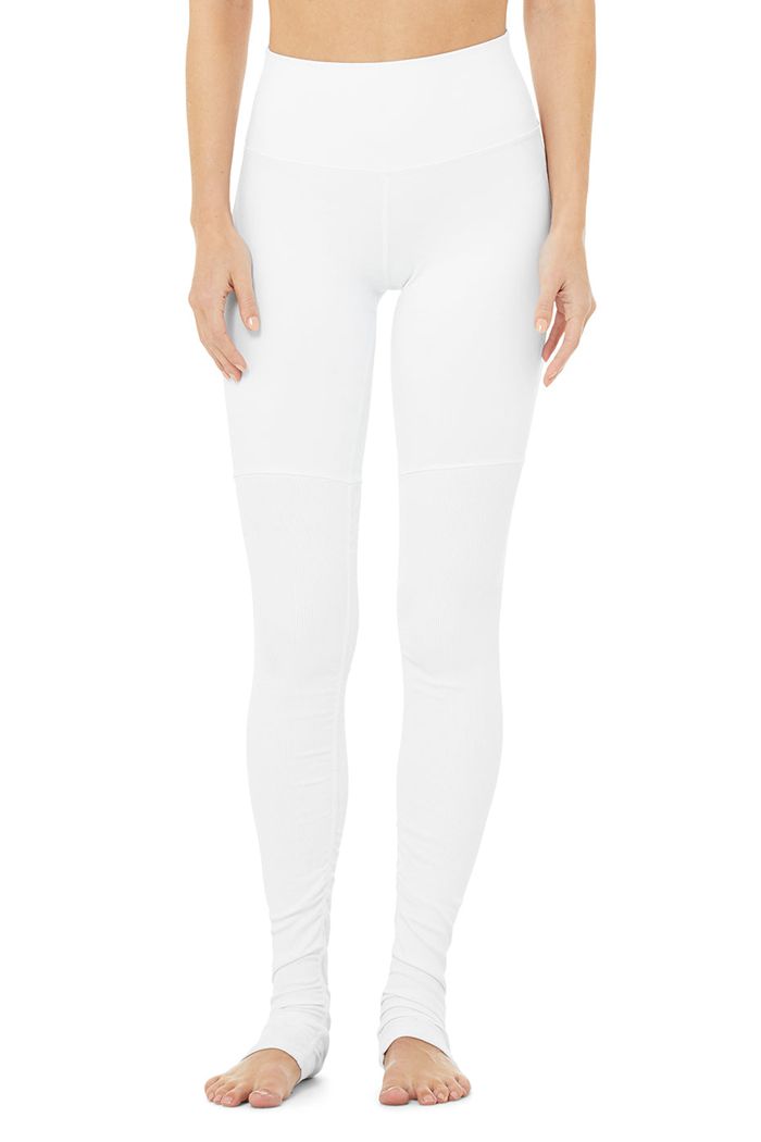 White Alo Yoga High-Waist Goddess Women's Leggings | 91805YKIT