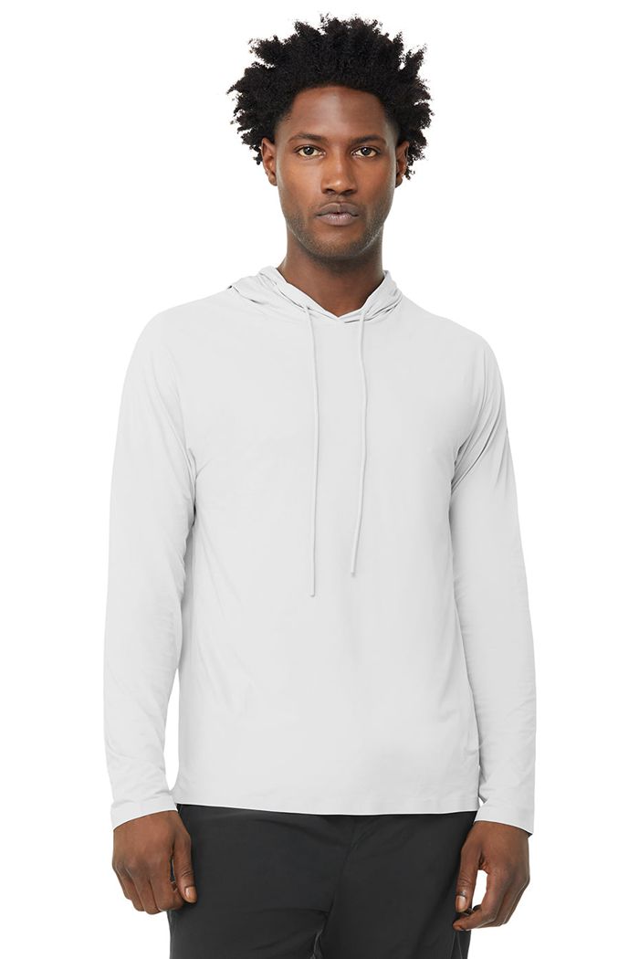 White Alo Yoga Idol Hooded Runner Men's Hoodie | 24809CMGW