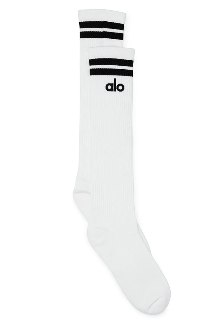 White Alo Yoga Knee-High Throwback Women's Socks | 74052QYLU