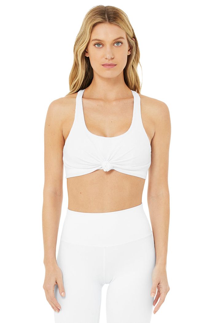 White Alo Yoga Knot Women's Bras | 57842SDJE