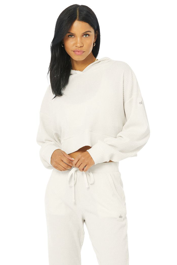 White Alo Yoga Muse Women's Hoodie | 82793MKBR