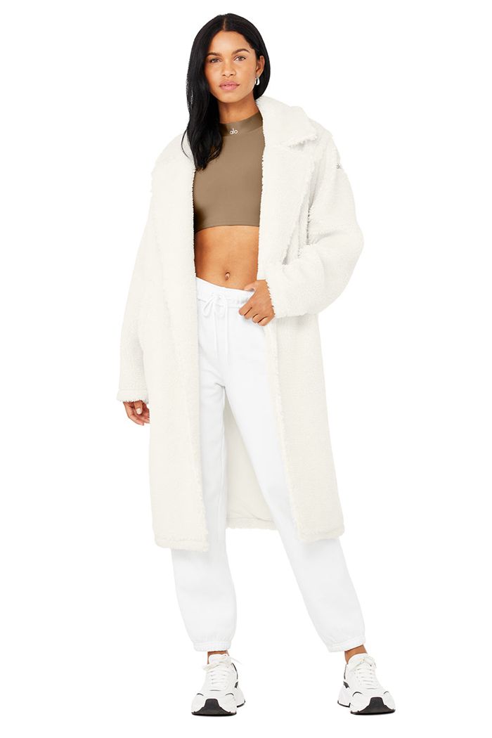 White Alo Yoga Oversized Sherpa Trench Women's Coat | 57481WICQ