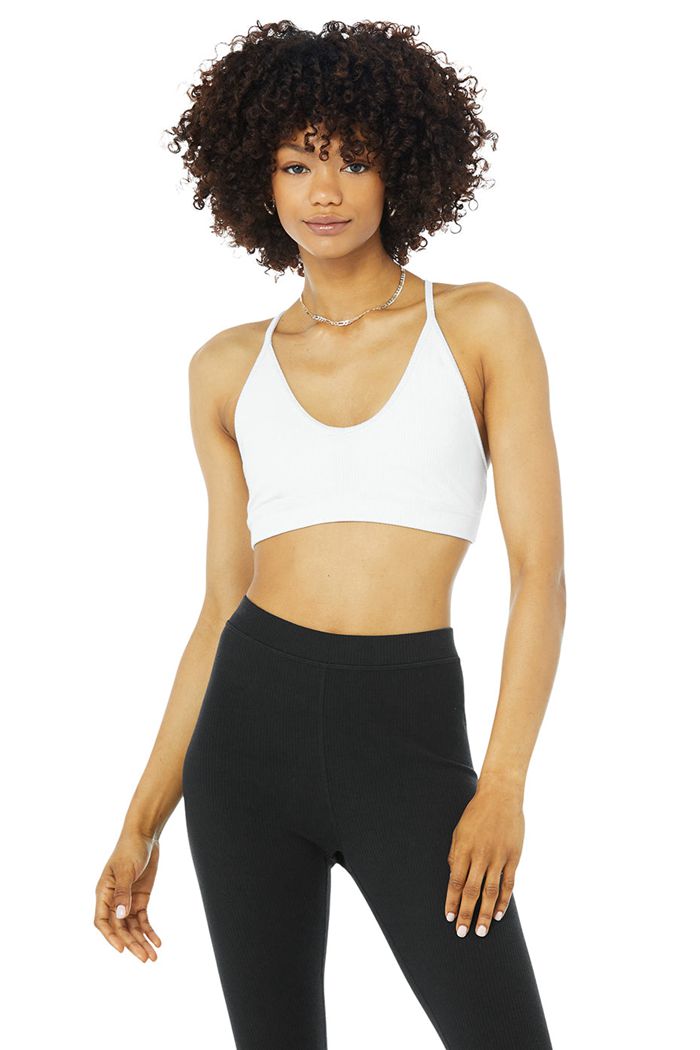 White Alo Yoga Ribbed Blissful Women's Bras | 79836SWYK