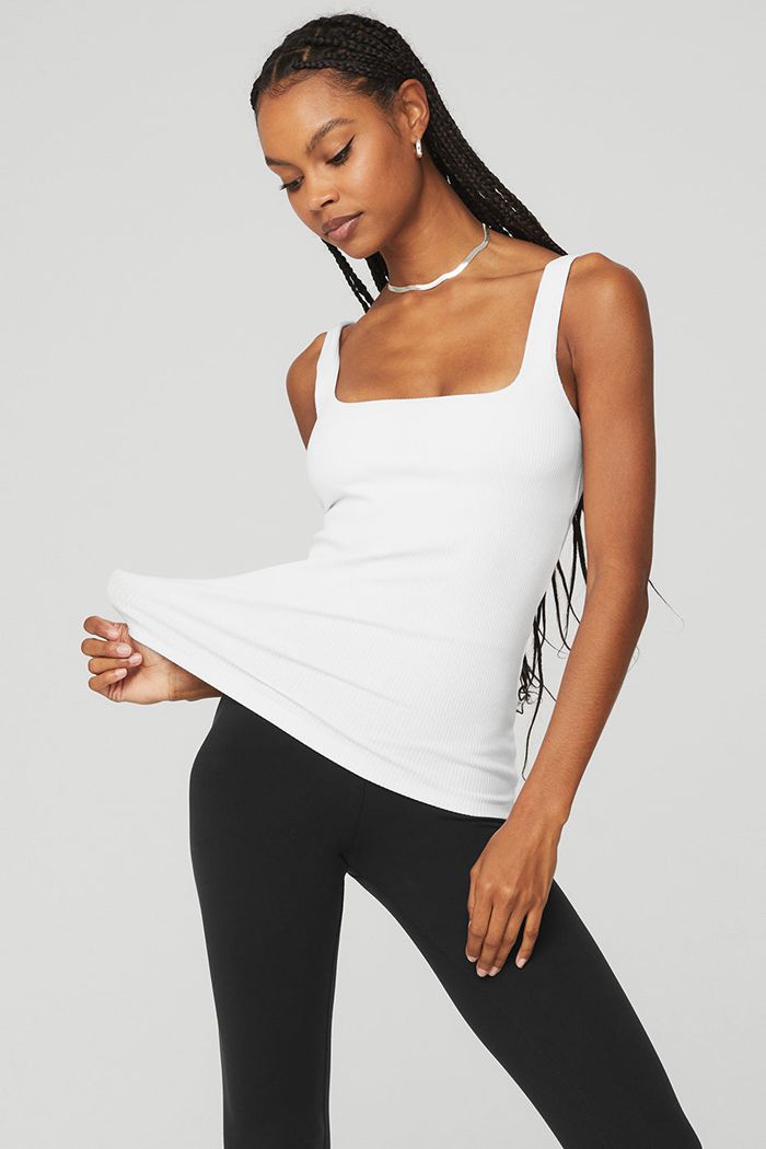 White Alo Yoga Ribbed Minimalist Women's Tank Tops | 15290LVNW