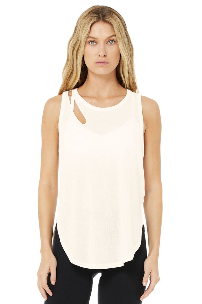 White Alo Yoga Ribbed Peak Women's Tank Tops | 03754PNVR