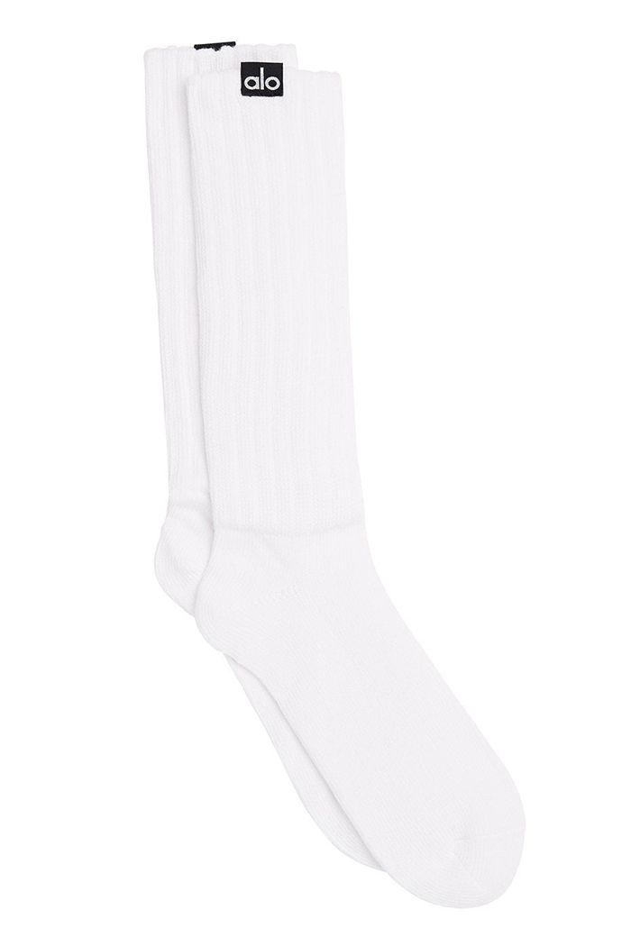 White Alo Yoga Scrunch Women's Socks | 30954BVTG