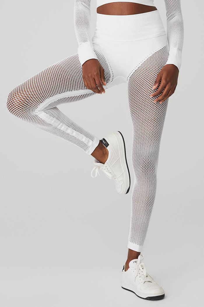 White Alo Yoga Seamless High-Waist 7/8 Limitless Open Air Women's Leggings | 28147OTVZ