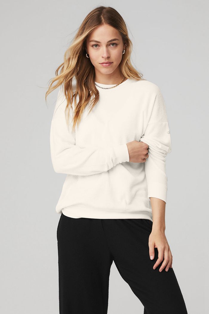 White Alo Yoga Soho Women's Pullover | 43061UPTC