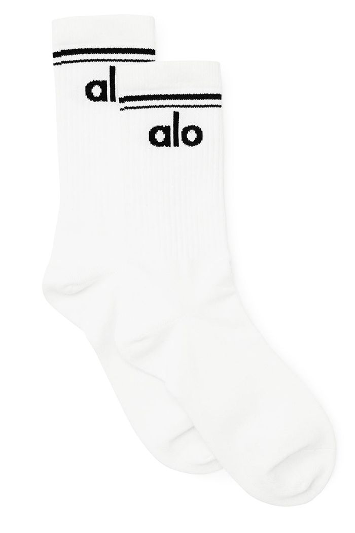 White Alo Yoga Throwback Men's Socks | 08356LEFY