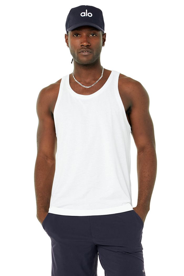 White Alo Yoga Triumph Men's Vest | 15364RWUH